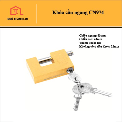 Khóa cầu ngang Việt Tiệp CN 974 vàng đồng  - CN 974 - 6 phân có bán tại Ngô Thành Lợi