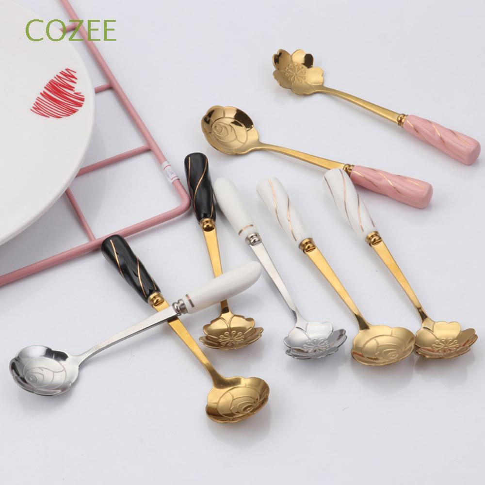 Muỗng uống trà/cà phê/tráng miệng bằng thép không gỉ hình hoa anh đào