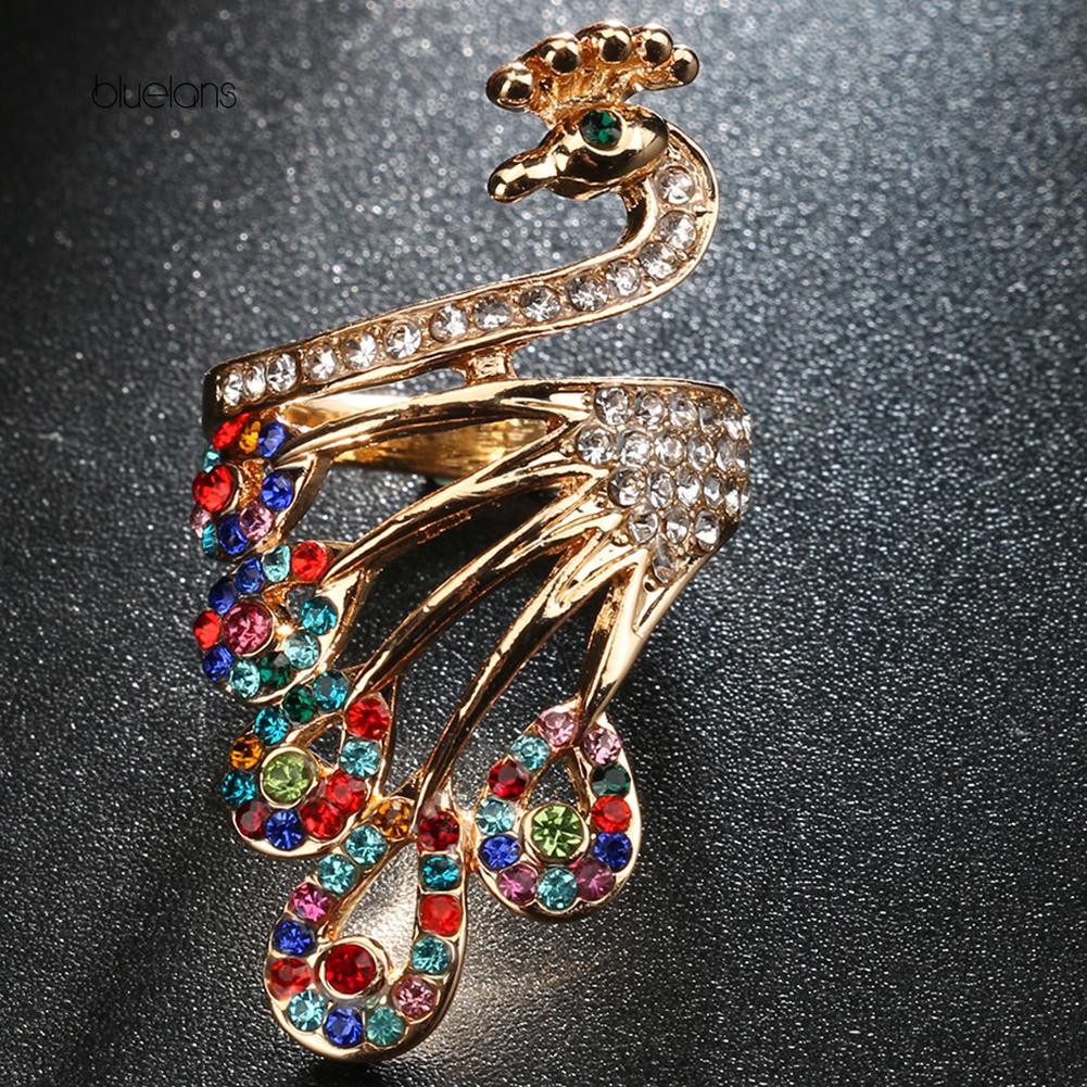 Nhẫn Mạ Vàng Hình Con Công Đính Đá Sang Trọng Cho Nữ