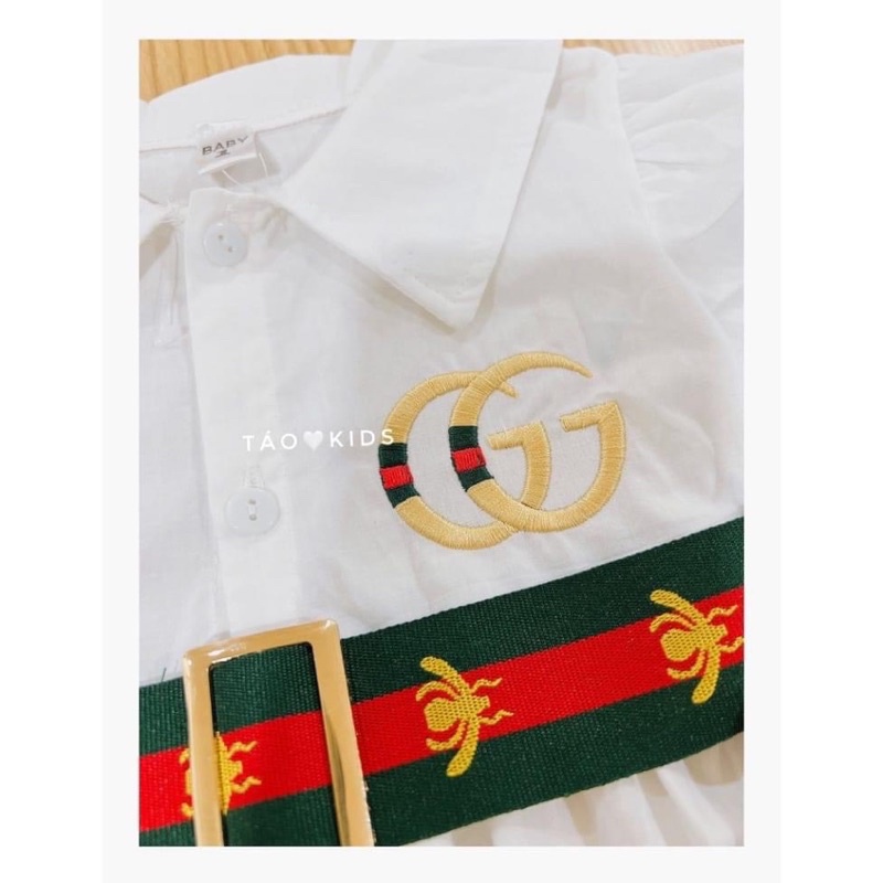 Váy thô trắng kèm đai lưng cho bé gái