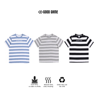 Áo thun kẻ ngang Logo GoodGame - Áo thun sọc ngang Nam/Nữ Đen