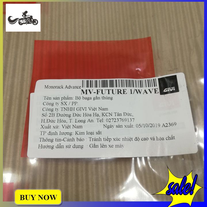 Baga sau Givi gắn xe máy Future, Wave - Phân phối chính hãng