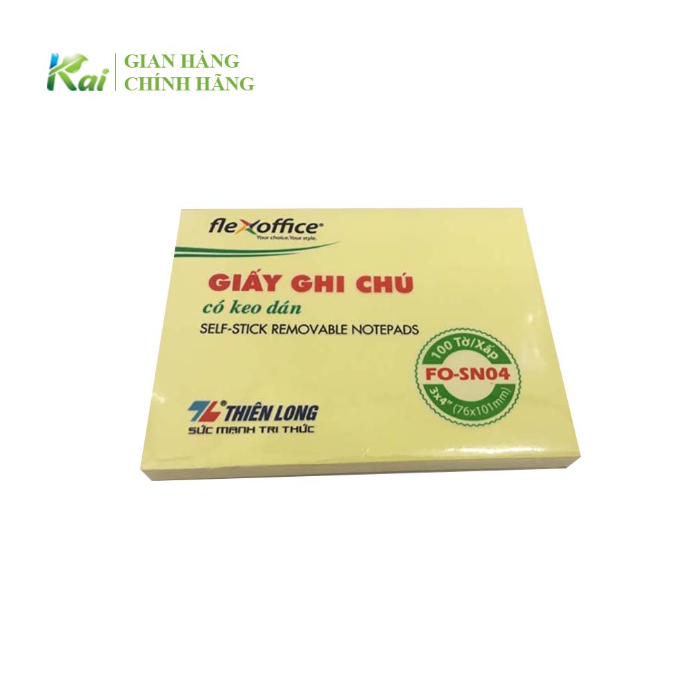 1 Xấp (100 tờ) Giấy ghi chú Flexoffice THIÊN LONG 3x4 FO-SN04 giá tốt, kích thước: 76x101mm, màu vàng, HÀNG CHÍNH HÃNG