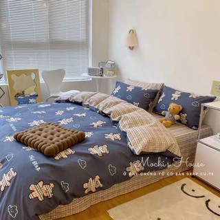 [VẢI SIÊU ĐẸP] BỘ CHĂN GA GỐI COTON POLY MẪU GẤU TEDDY XANH SIÊU CUTE GA GIƯỜNG ĐẸP