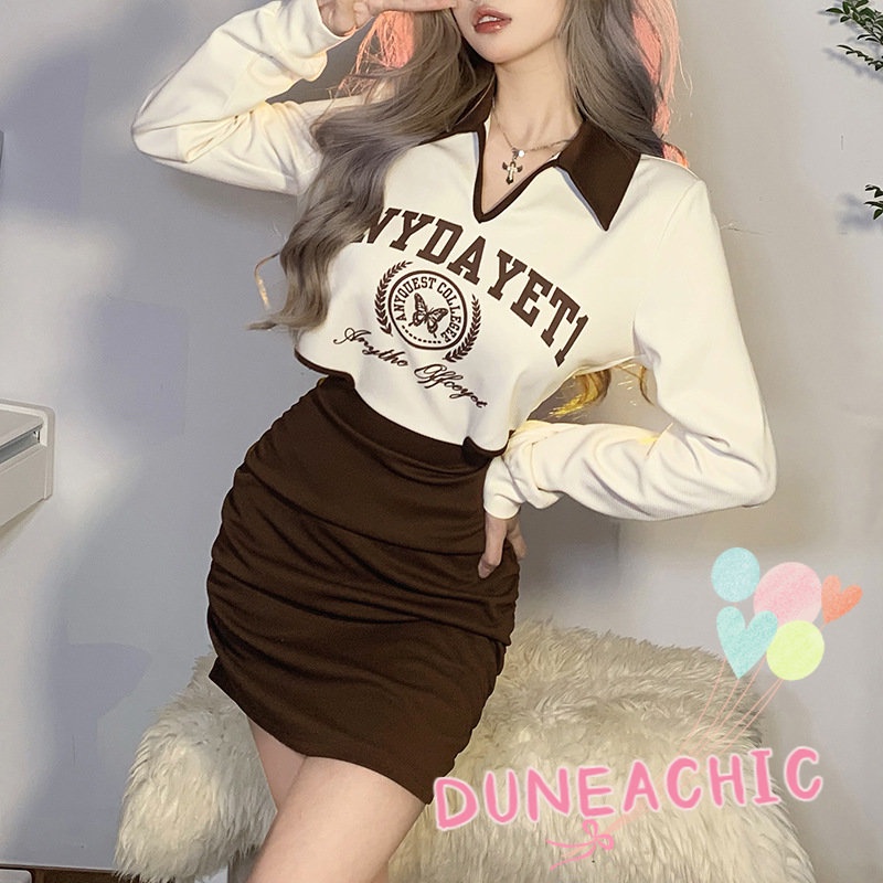 DUNEA Đầm Dài Tay In Chữ Xinh Xắn Dành Cho Nữ