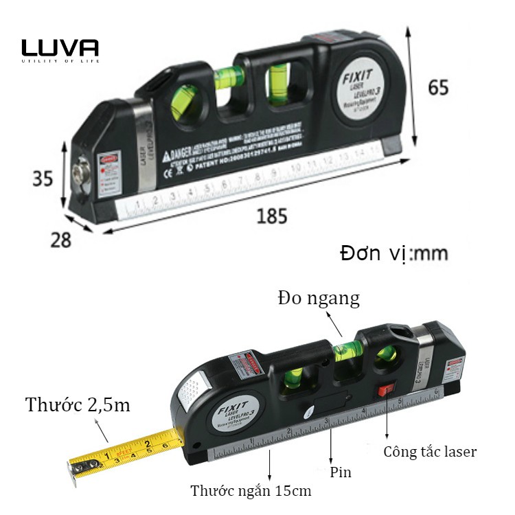 [HÀNG LOẠI I] Thước đo Nivo Laze - thước đo đa năng laser làm bằng chất liệu nhựa cao cấp (Lucio Store)