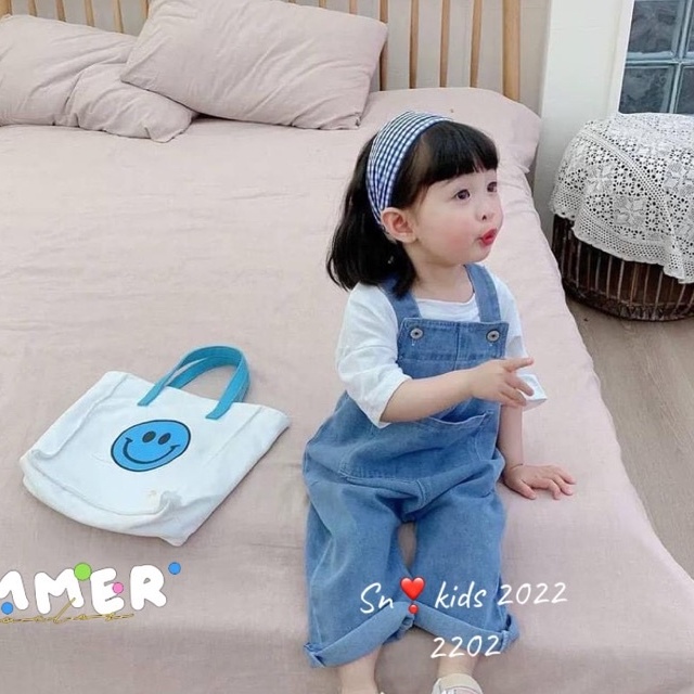 Bộ yếm jean túi áo cotton cho bé gái (10-20kg)