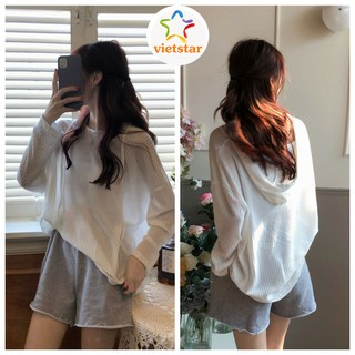 Áo len dài tay form rộng áo len nữ kiểu lưới có mũ Hàn Quốc_VIETSTAR