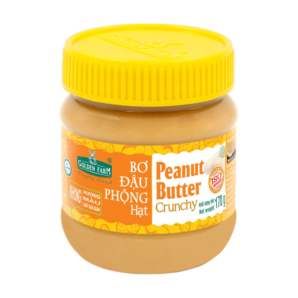 BƠ ĐẬU PHỘNG HẠT peanut butter crunchy GOLDEN FARM 170GR ĂN KÈM SANDWICH, BÁNH MÌ, KEM, SINH TỐ, SẢN PHẨM DATE XA