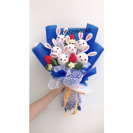 Bó hoa len handmade-Đầu thú bông