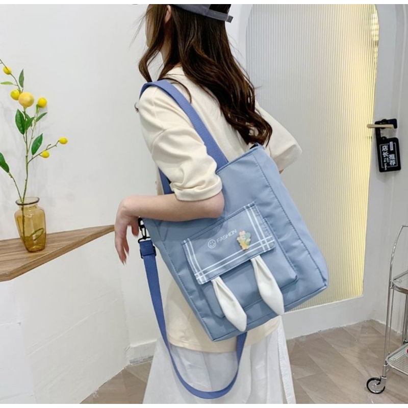 Túi vải tai thỏ có khóa kéo và lớp lót, vải siêu nhẹ, may kỹ, có dây đeo chéo, mã 610