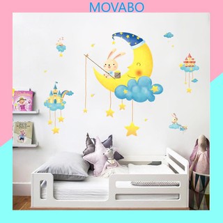 Decal dán tường trang trí phòng ngủ cho bé hình mặt trăng kích thước 126x97