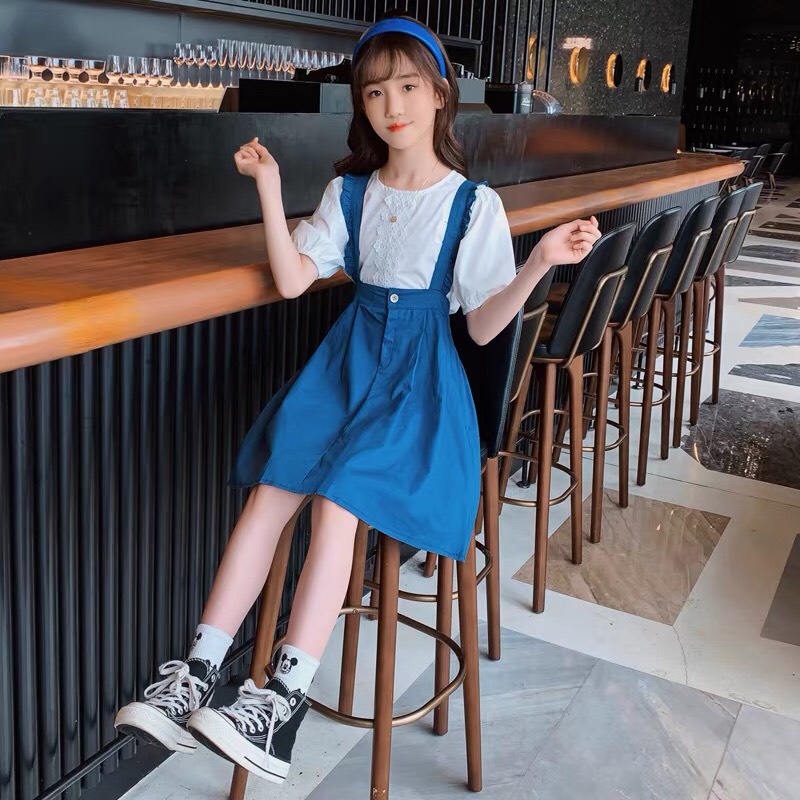 Set đầm bé gái lớn size đại  - kèm ảnh thật - màu xanh