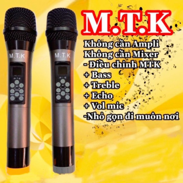 Micro không dây MTK 1 chuyên hát karaoke gia đình, micro oto, thu âm livestream, tùy chỉnh Bass,Treble trên thân mic