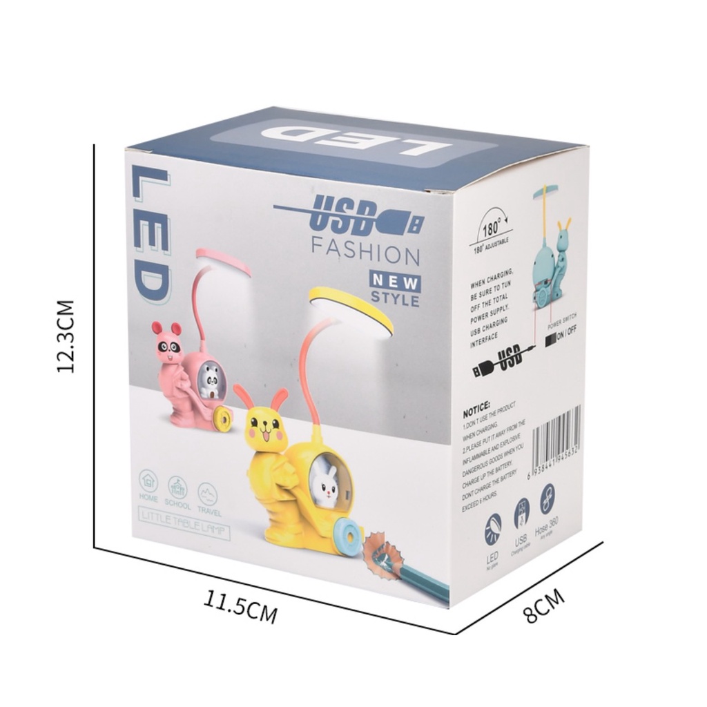 Đèn học kiêm đèn ngủ trang trí hình mèo dễ thương cổng sạc usb tích điện có đầu gọt bút chì cho bé