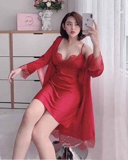 Set váy ngủ kèm áo choàng lụa satin cao cấp