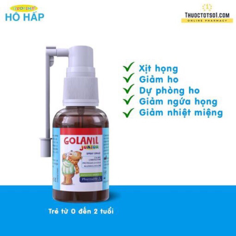 [CHÍNH HÃNG + QUÀ TẶNG ] Golanil Junior - Xịt Sát Trùng Họng Giảm Ho Tăng Sức Đề Kháng Cho Trẻ (Chai 30ml)