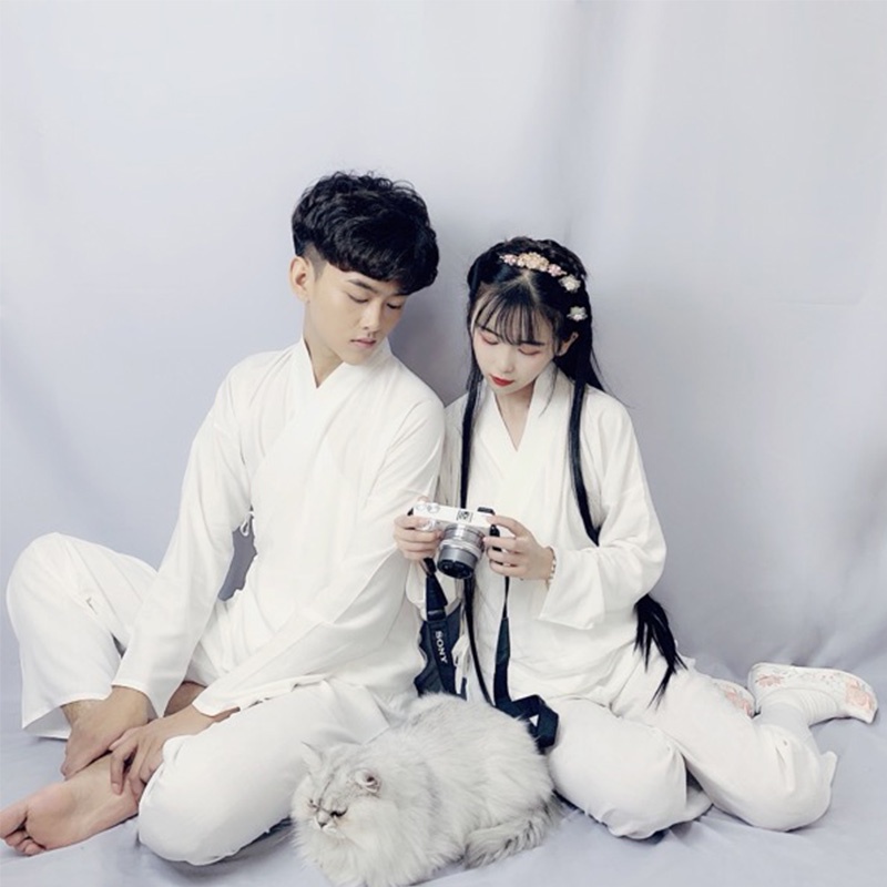 Hanfu nam và nữ áo cánh đen trắng truyền thống, quần tây, áo khoác cotton cổ chéo, tất mây mùa thu và mùa đông, đồ ngủ h