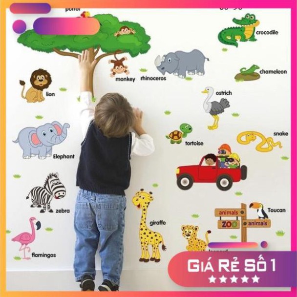 ( beben123 ) Decal dán tường Thú Tiếng Anh