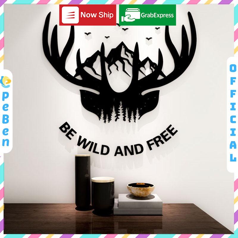 Tranh dán tường mica 3d decor khổ lớn sừng hươu phong cách bắc âu hiện đại Nhiều Size - EPeBen