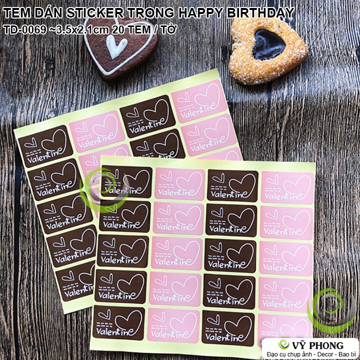 TEM DÁN VALENTINE TRÁI TIM LỄ TÌNH NHÂN ĐEN HỒNG NHÃN DÁN STICKER TRANG TRÍ NIÊM PHONG BAO BÌ HỘP QUÀ TẶNG TD-0069