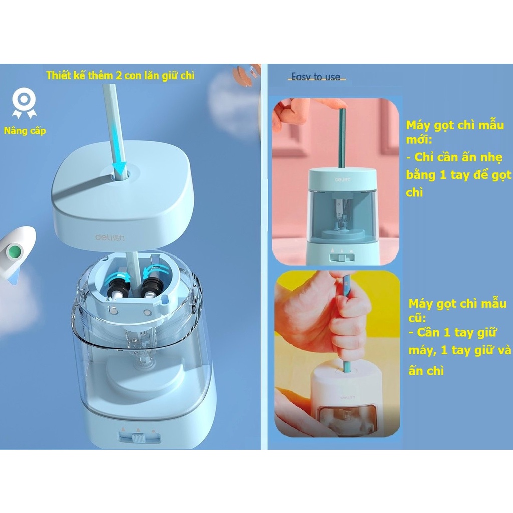 Bộ Văn phòng phẩm Tẩy - Gọt bút chì - Hút bụi tự động Deli/ Disney tặng bút chì, hộp tẩy thay thế - Quà tặng cho bé