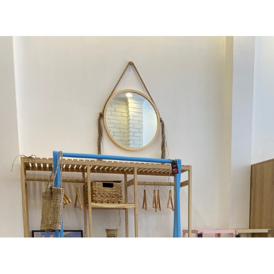 Gương tròn Treo khung gỗ nịnh mặt 50cm - homevuive