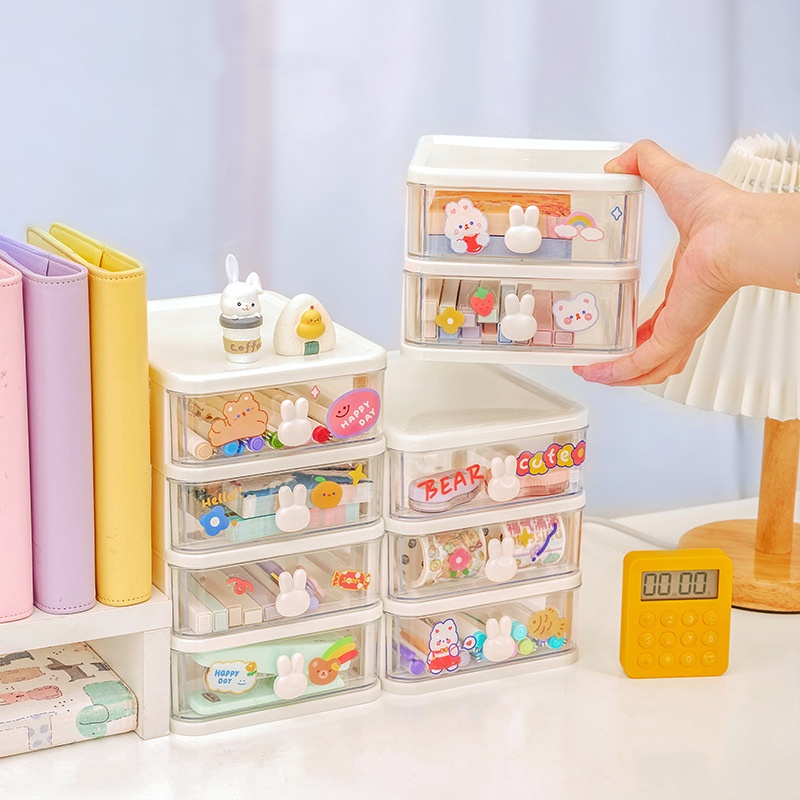 1 Hộp Đựng Mỹ Phẩm Hình Thỏ Dễ Thương Nhiều Tầng Chống Bụi Để Bàn Văn Phòng