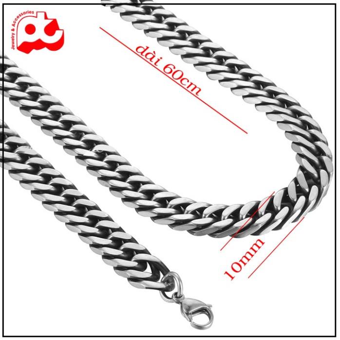 Dây chuyền nam cao cấp thời trang đẹp titan thép không gỉ kiểu lặc đôi PT JEWELRY kích cỡ 10mm PTDCNA188