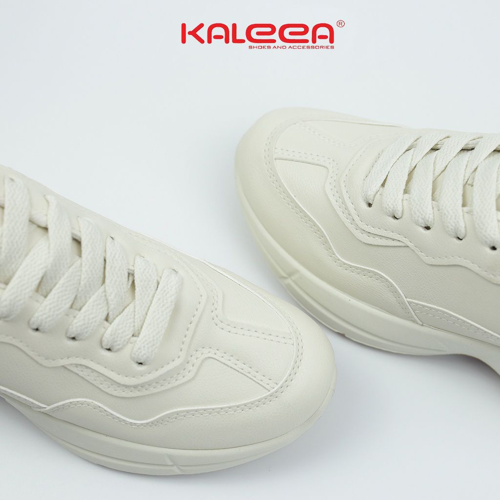 Giày Thể Thao Nữ Sneaker Da Mịn KALEEA T10 Màu Be Đế Cao 5p | BigBuy360 - bigbuy360.vn