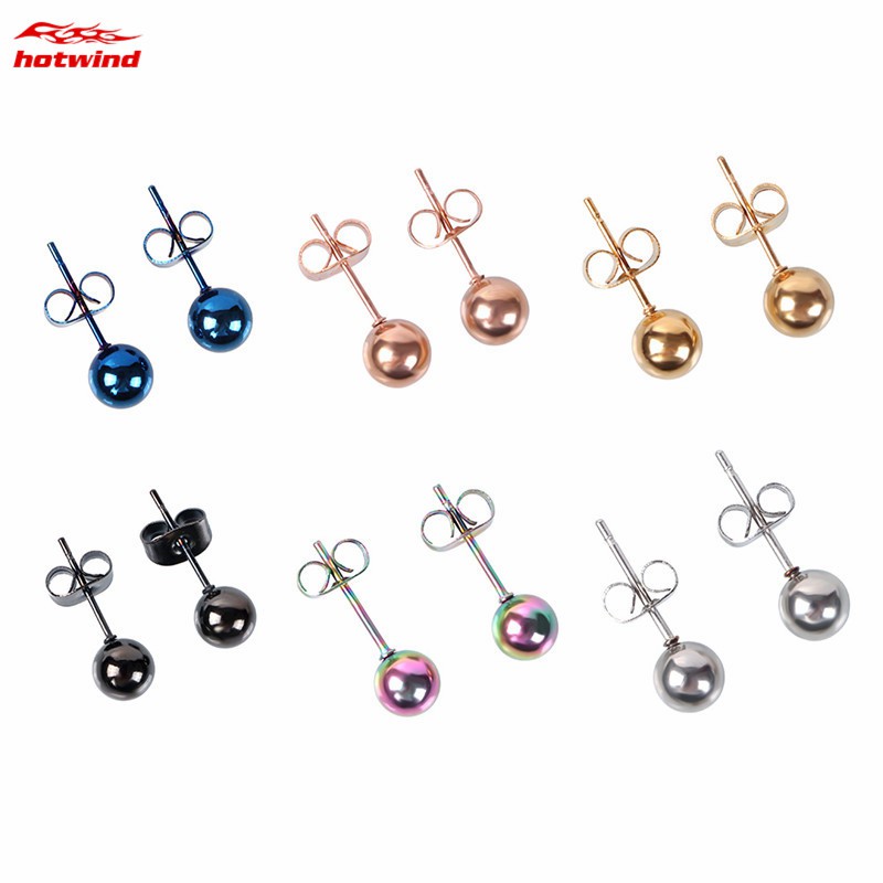 Khuyên tai thiết kế viên bi tròn mini 5mm/6mm chống dị ứng có đủ màu