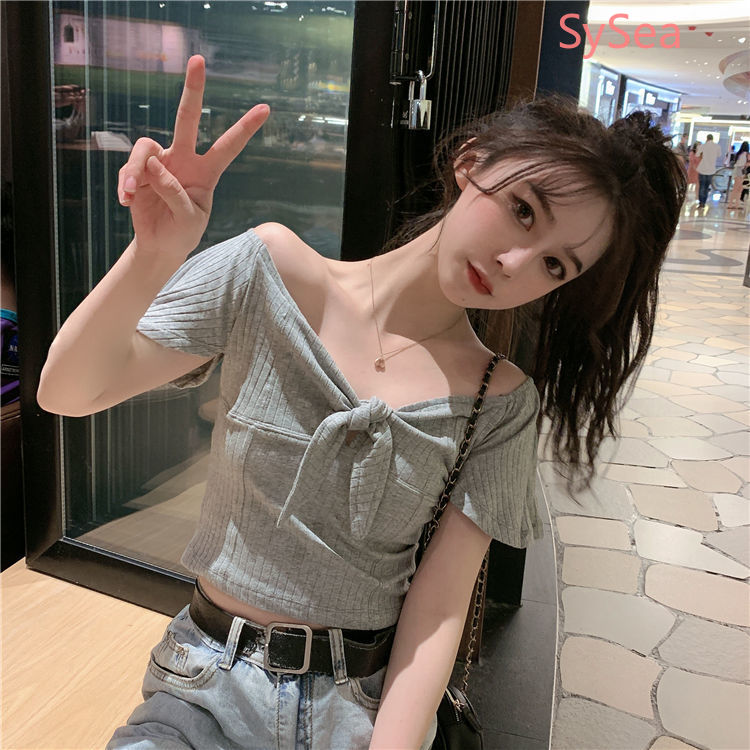 Áo Kiểu Trễ Vai Phối Nơ Thời Trang Mùa Hè Cho Phái Nữ