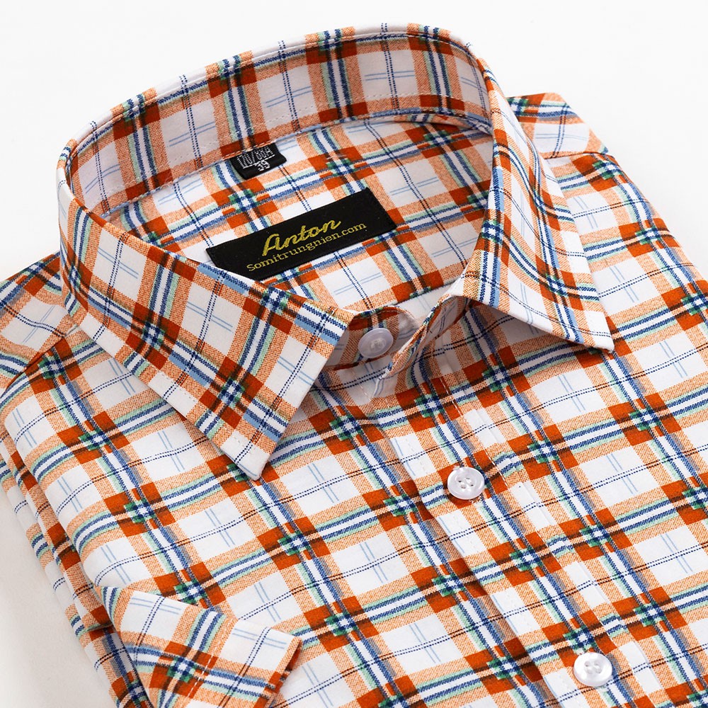 Áo Sơ Mi Nam Công Sở Trung Niên Thương Hiệu Anton Ngắn Tay Vải Cotton Họa Tiết Kẻ Caro Màu Đỏ Trắng V817 | BigBuy360 - bigbuy360.vn