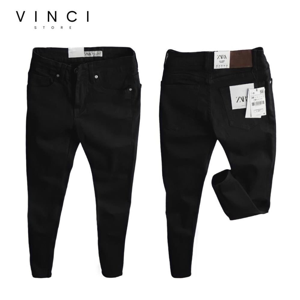 SẴN Quần Jean Nam Đen Trơn ZR VNXK Skinny & Slim Fit Ống Côn Co Dãn Tôn Dáng
