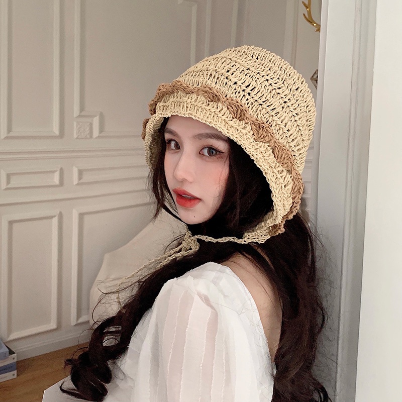 Nón Tai Bèo Đan Cói Mỏng Thoáng Khí Gấp Gọn Kiểu Nhật Bản Thời Trang Mùa Hè Cho Nữ