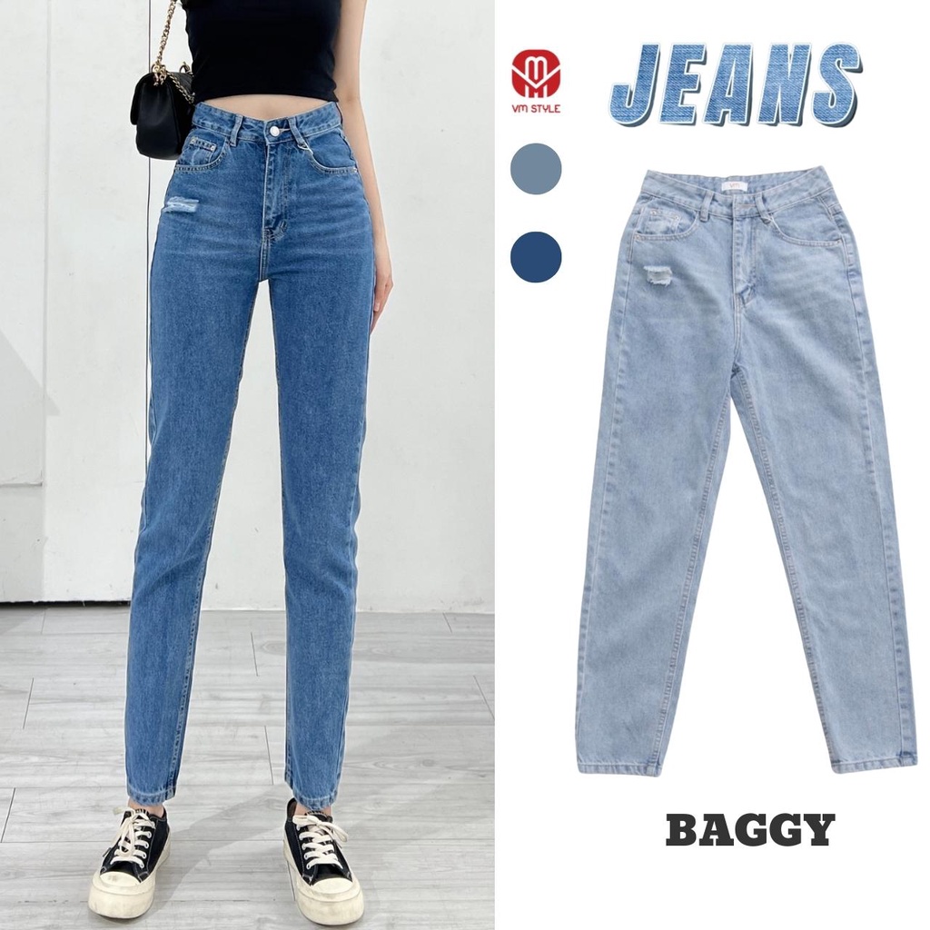 Quần jean baggy nữ VMSTYLE xước kiểu lai thường cạp cao thời trang ulzzang Đ97 22QJB05AS3103