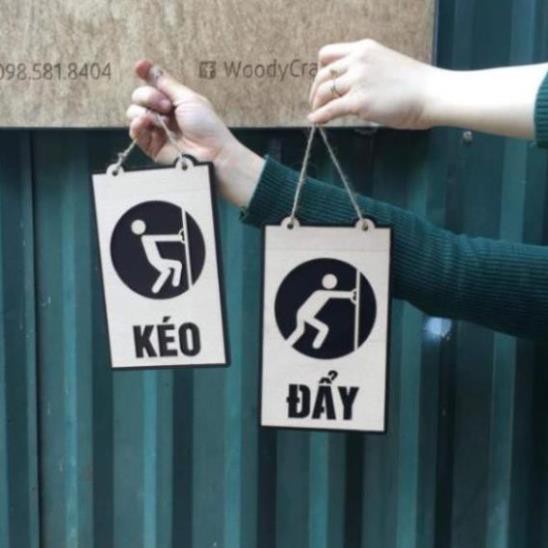 Bảng Kéo Đẩy Pull Push Decor Vintage Bằng Gỗ Dán Cửa Cao Cấp, Bảng Chỉ Dẫn Gỗ Treo Cửa 2 Lớp Cắt Laser Gỗ Cao Cấp