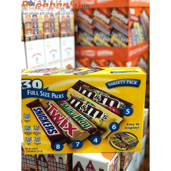 [DATE MỚI] SOCOLA M&amp;M VARIETY PACK 30 FULL SIZE PACKS 5 LOẠI KẸO SNICKER TWIX MILKY WAY M&amp;M