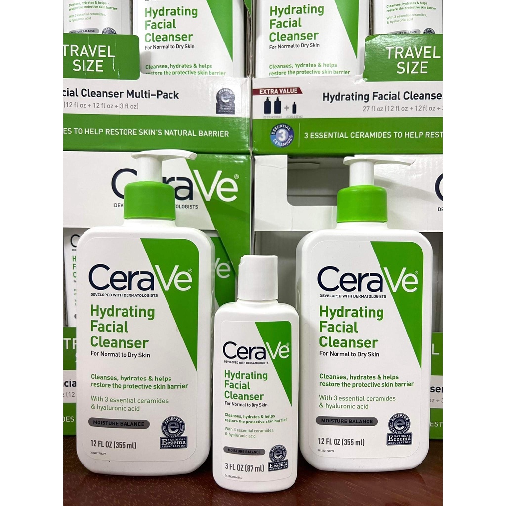 Set 3 chai sữa rửa mặt CeraVe Hydrating Facial Cleanser