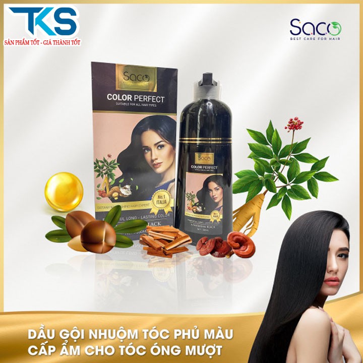 Dầu gội nhuộm tóc đen SACO chiết xuất từ dược liệu tự nhiên không hại da đầu dung tích 500ml