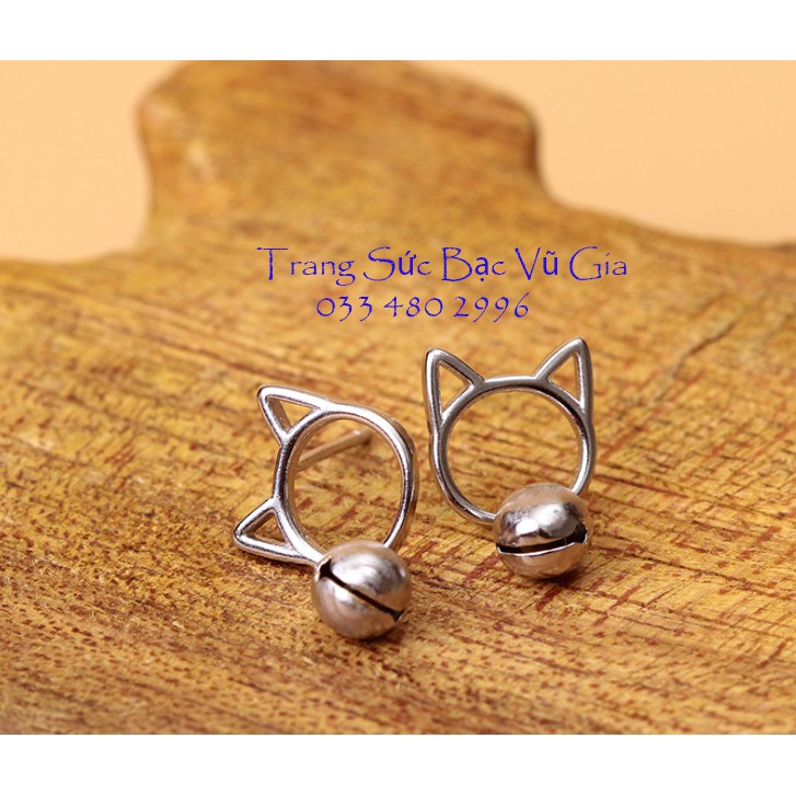Khuyên tai Bạc hình mèo cho bé KT03