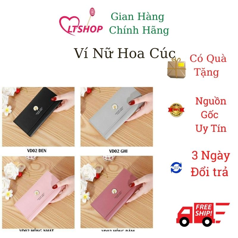 Ví nữ dài cầm tay hoa cúc đẹp đựng tiền nhiều ngăn thời trang cao cấp VD02