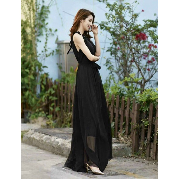 Đầm maxi đi biển đẹp dáng dài màu đen thời trang Hàn Quốc