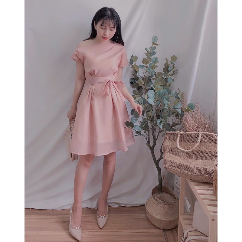 Đầm suông🌷Hình thật 100%🌷Đầm suông lêch vai thắt nơ