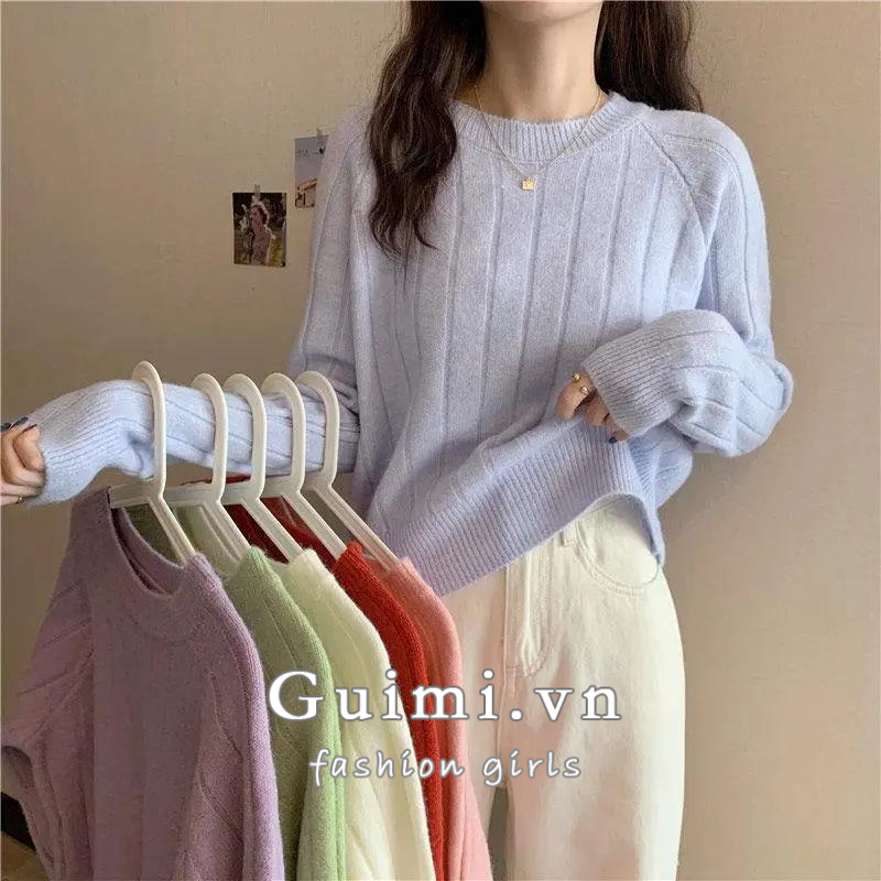 NZN Áo sweater Dệt Kim Tay Dài Dáng Rộng Cổ Tròn Thời Trang Thu Đông Cho Nữ