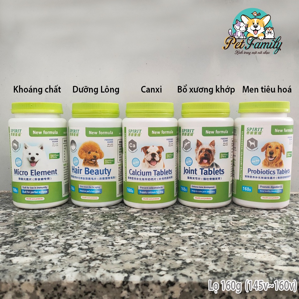 Spirit Hủ 160g Viên Canxi - Dưỡng Lông - Khoáng Chất - Men Trợ Ruột Tiêu Hoá Cho Chó Thú Cưng