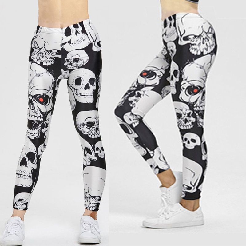 Brroa Quần Legging Thể Thao Eo Cao In Hình Đầu Lâu Phong Cách Gothic Punk Tập Yoga Kỹ Thuật Số Cho Nữ