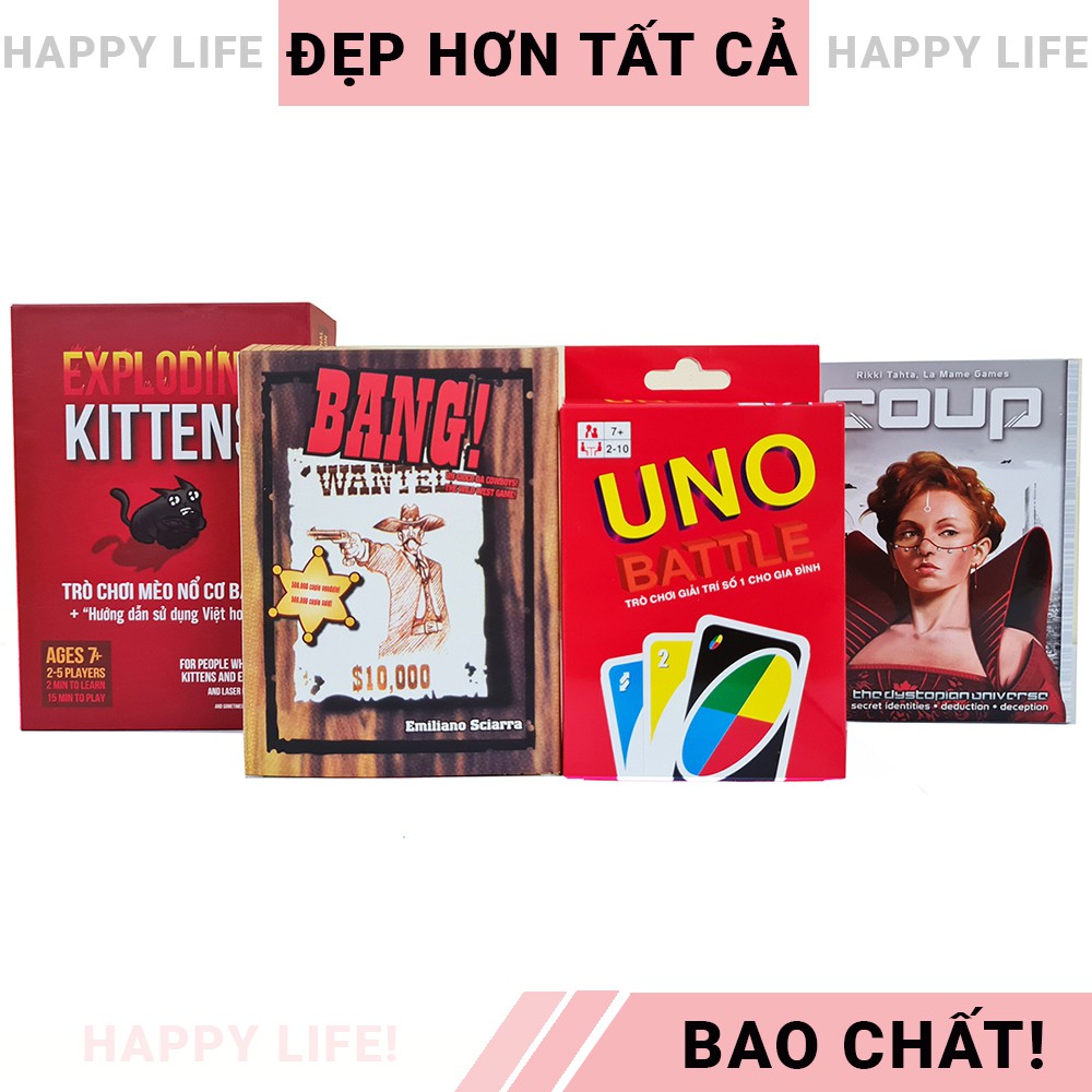 [COMBO 4 IN 1] Trò chơi tập thể Mèo nổ + Bang + Coup + UNO phiên bản Việt hóa chuẩn