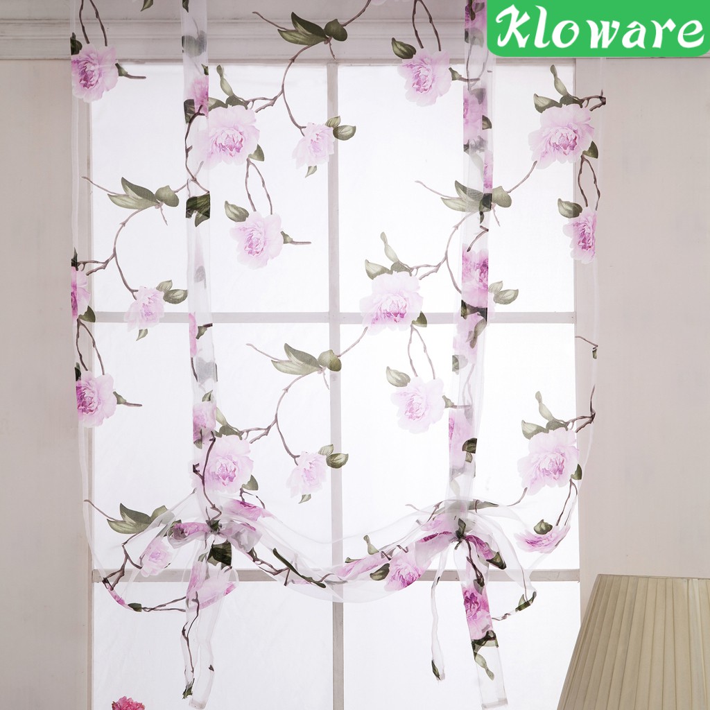 [Kloware] Rèm Cửa Sổ Vải Voan Mỏng Buộc Dây Dáng Ngắn In Hoa Kiểu La Mã Thanh Lịch #1