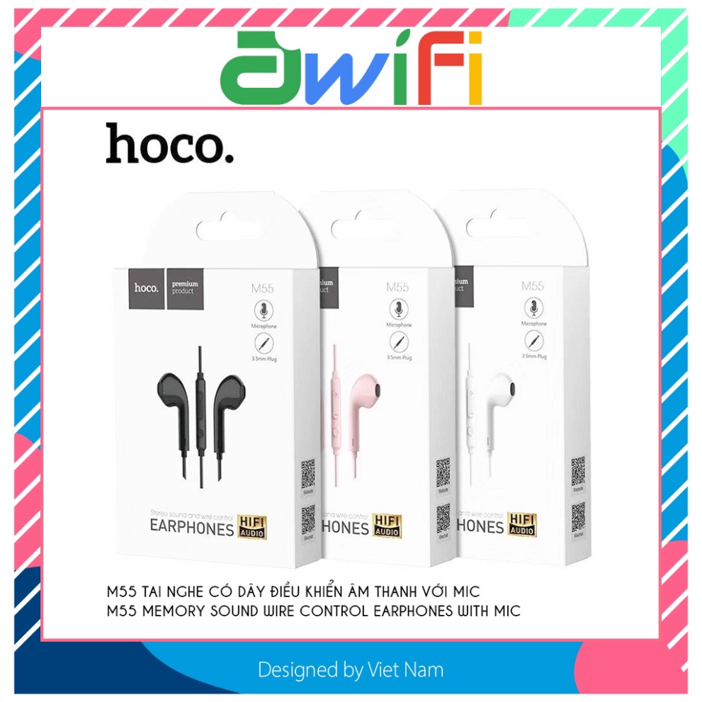 Tai nghe nhét tai thể thao Hoco M55 Chống Ồn Tích Hợp Micro Và giắc cắm 3.5mm cho điện thoại Samsung - Awifi Case